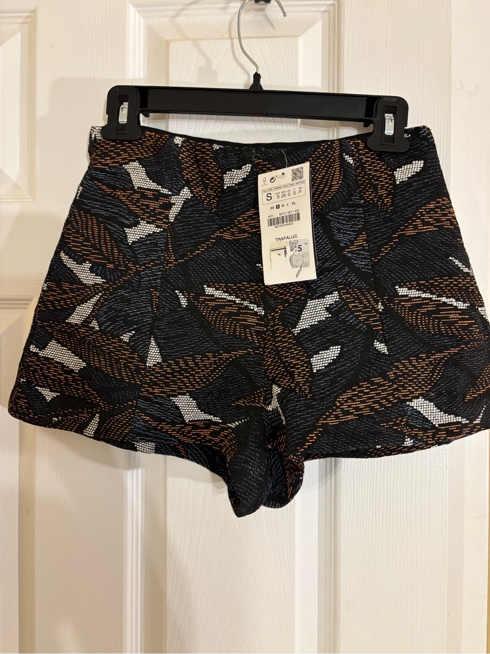 Zara High-Waist Patterned Shorts in Black, Brown & White